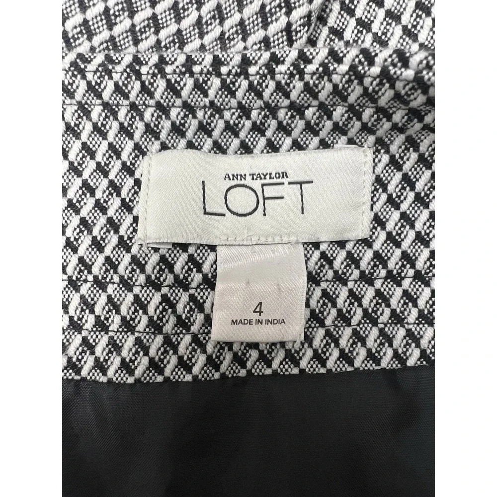 Loft Ann Taylor Houndstooth Skirt Size 4 Black White Lined Pockets Womens‎